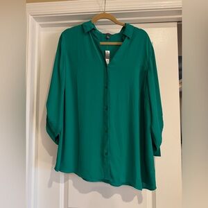 The Limited Women’s Silk Button Up Blouse Green Size 0X NWT